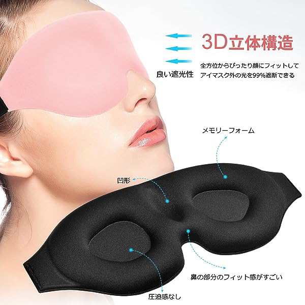 アイマスク ３D 立体構造 安眠 ブラック 男女兼用 旅行 仮眠