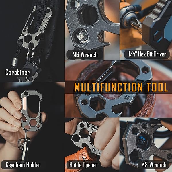 EDCマルチツール チタン メンズ カラビナキーホルダー 手動式
