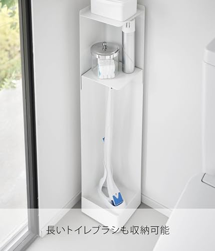 山崎実業(Yamazaki) 【完成品】 キャスター付き スリム トイレラック ホワイト W16×D16×H80.5cm(キャスター含む) タワー tower その場で回転 可動式棚板付き トイレ収納 1489