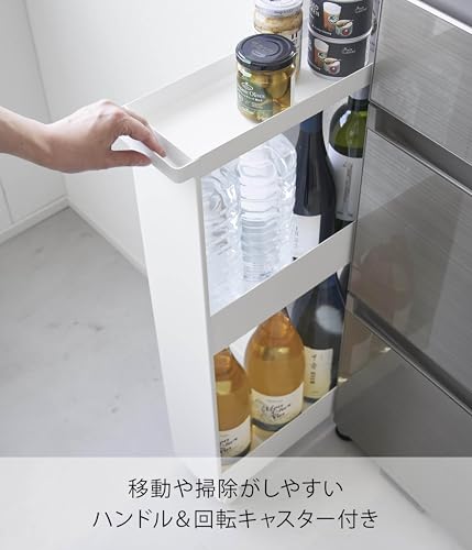 山崎実業(Yamazaki) 【完成品 キャスターのみ取り付け】 キャスター付き スリムワゴン 3段 ホワイト W13×D48×H80.5cm(キャスター含む) タワー tower スリムラック 隙間収納 1804_3