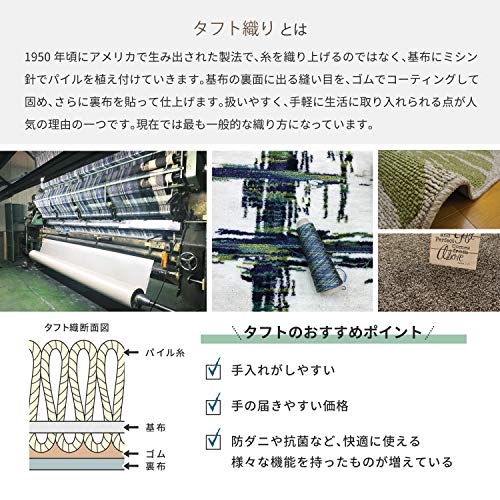 萩原 敷き詰めカーペット ブルー 江戸間8畳 約352×352cm 「シオン」 抗菌 防臭 カットOK 北欧 モダン 格子柄 ホット対応 日本製_8