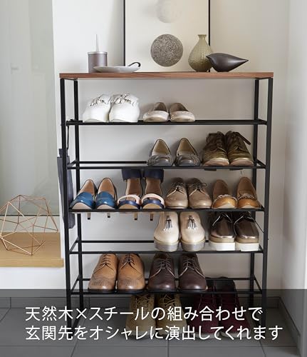 山崎実業(Yamazaki) 天板付き シューズラック 6段 ブラック 約W66×D25×H87cm タワー tower 下駄箱 靴 収納 フック付き 3370_5
