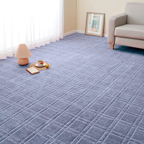 萩原 敷き詰めカーペット ブルー 江戸間8畳 約352×352cm 「シオン」 抗菌 防臭 カットOK 北欧 モダン 格子柄 ホット対応 日本製