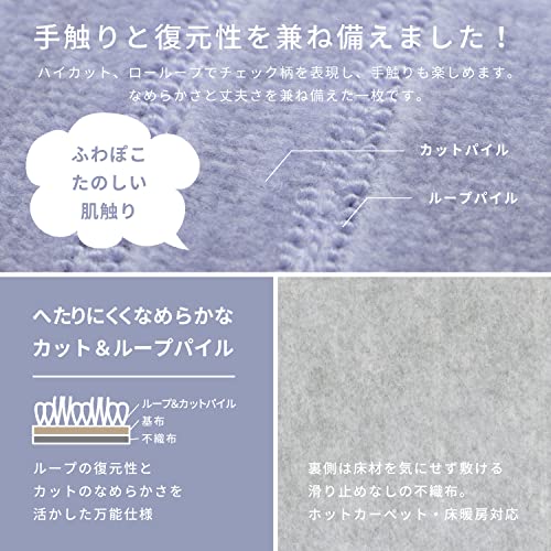 萩原 敷き詰めカーペット ブルー 江戸間8畳 約352×352cm 「シオン」 抗菌 防臭 カットOK 北欧 モダン 格子柄 ホット対応 日本製_5