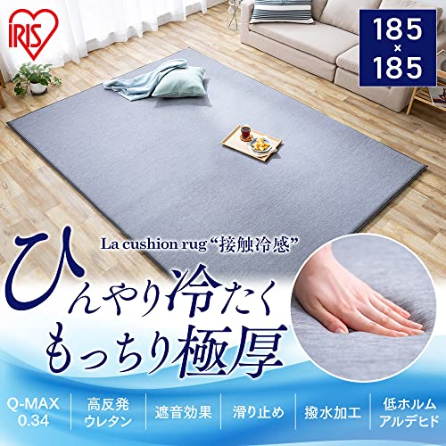 アイリスオーヤマ 接触冷感 Q-max0.34でひんやり節電対策 185×185cm ネイビー 極上の座り心地 超極厚30mm 撥水加工でシミ・汚れにも強い 生活音を抑える遮音効果 安心して過ごせる滑り止め加工 ラグ マット カーペット 夏用ラグ 冷感ラグ 夏 夏用 冷感 涼しい ひんやり ..._1