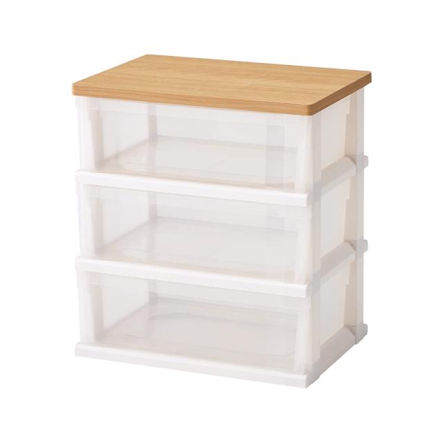 天馬(Tenma) お部屋に馴染む木製天板付きの衣装ケース 日本製 簡単組立 木製天板ストッカー3段 簡易キャスター付きで移動がラクラクなチェスト 収納ケース 引き出し【簡単組立】【幅55×奥行40×高さ60cm】