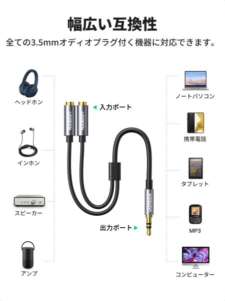 UGREEN オーディオケーブル 3.5mm 分配ケーブル 3極/TRS イヤホン分岐コード 2分配ケーブル ヘッドホン延長ケーブル Hi-Fi音質  高耐久性Tの通販はau PAY マーケット - アッシュカラー | au PAY マーケット－通販サイト