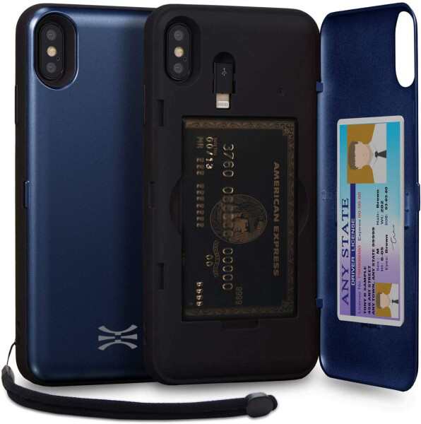 TORU CX PRO iPhone Xs Max ケース カード ブルー 収納背面 3枚 カード入れ カバ― (ライトニング アダプタ, ストラップ, ミラー 含ま) -