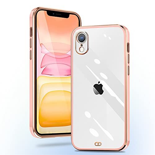 iPhone XR ケース クリア ピンク アイフォンXR カバー 透明 耐衝撃 TPU 