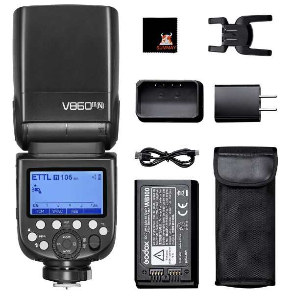 GODOX V860III-N i-TTLカメラフラッシュマスタースレーブスピードライト1 / 8000s HSS GN60 2600mAh充電式バッテリースピードライトNikon