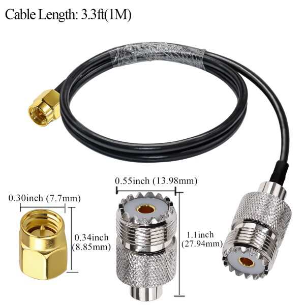 SMA UHF 延長 ケーブル RG58 3.3ft（1M）TUOLNK SMA オス SO239 メス WiFi アンテナピグテール ケーブル  PL-259 CB無線 アマチュア 無線 用 RF 同軸 アセンブリ ケーブルの通販はau PAY マーケット - アッシュカラー | au PAY  マーケット－通販サイト