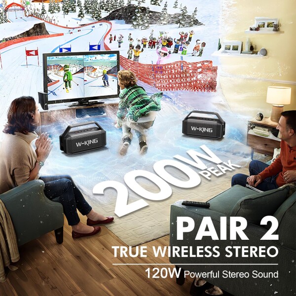 ぶるーとゅーす スピーカー W-KING 60W RMS 100Wピーク、スピーカー bluetooth ワイヤレス ポータブル重低音、IPX6防水屋外ワイヤレススピーカー、Bluetooth 5.0、True Wireless Stereo、40時間再生時間、_3