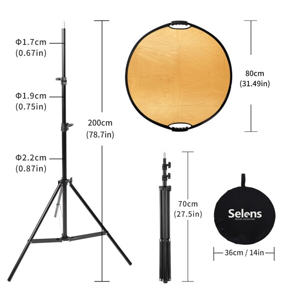 Selens 撮影用 5-IN-1丸レフ板80cm+リフレクターホルダー+2Mライトスタンド 撮影スタジオキット レフ板 スタンド 伸縮可能ブームアーム 360°回転可能 ホルダー長さ66~180cm スタンド高さ70~200cm_5