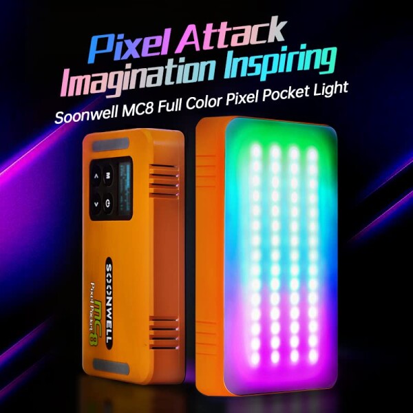SOONWELL MC8 RGBWW LEDライト 撮影用ライト 360°フルカラーLEDピクセルビデオライト CRI96+ 2600~6000K Type-C充電 10モードピクセル照明効果 動画撮影、生放送、ライブ、YouTube、tik tok、自撮り、ビデ_1