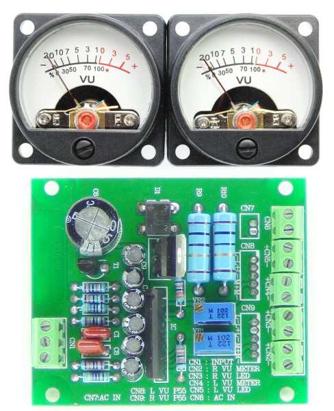 VUメーター組み込みキット 丸型・アナログメーター＆電子基板