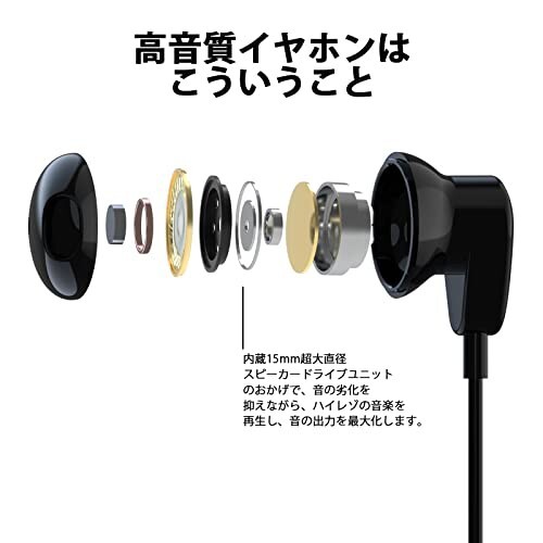 タイプ c イヤホン 有線 マイク付き USB Type C イヤフォン 通話