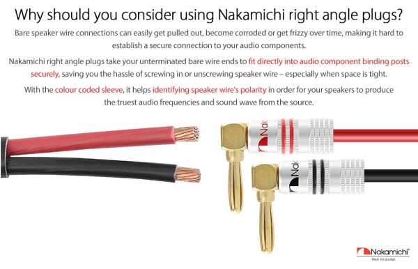 Nakamichi Excel シリーズ 24K 金メッキ Banana Plugs バナナ プラグ 12 AWG - 18 AWG ゲージ サイズ 4 mm スピーカー アンプ Hi-Fi AV ステレオ ホームシアター オーディオ ワイヤー ケーブル スクリュー_2