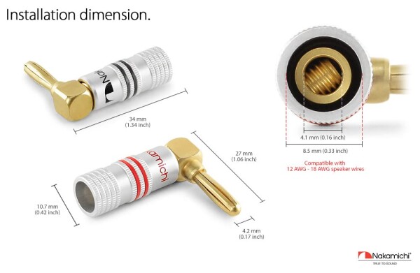 Nakamichi Excel シリーズ 24K 金メッキ Banana Plugs バナナ プラグ 12 AWG - 18 AWG ゲージ サイズ 4 mm スピーカー アンプ Hi-Fi AV ステレオ ホームシアター オーディオ ワイヤー ケーブル スクリュー_5