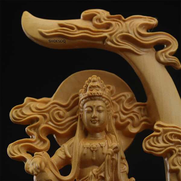 木彫りの仏像 菩薩像 水月観音 木彫り観音様 ツゲ製高級木彫り 仏教 