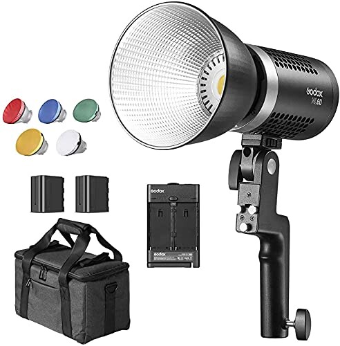 Godox ML60 60W Power in Your Hands LEDビデオライト(Godox Mount),CRI 96+,TLCI 97+,8 FXエフェクト,静音モード,0%~100%明るさ調整,2X NP970リチウム電池付