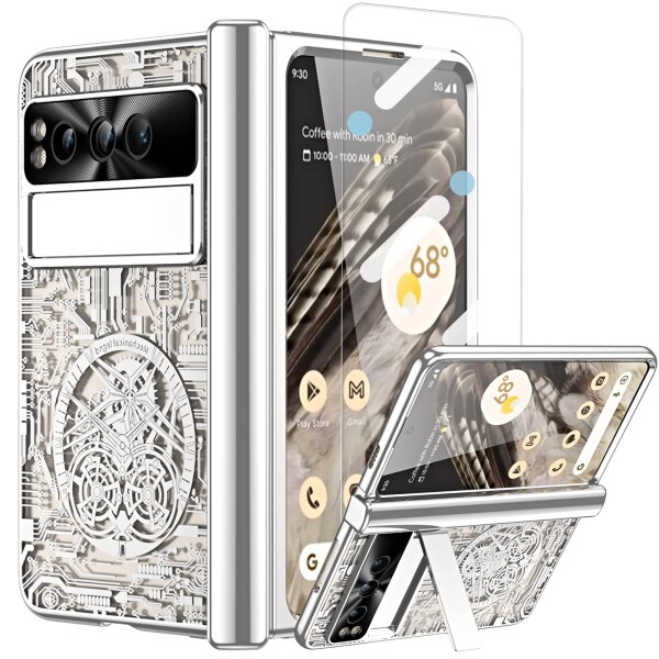 Miimall Google Pixel Fold用保護ケース フイルム グーグル ピクセル Fold ケース スタンド機能 オシャレ感 折り畳む部分保護 Google Pixel Foldカバー 全面保護ケース ピクセル Fold カバー フイルム(