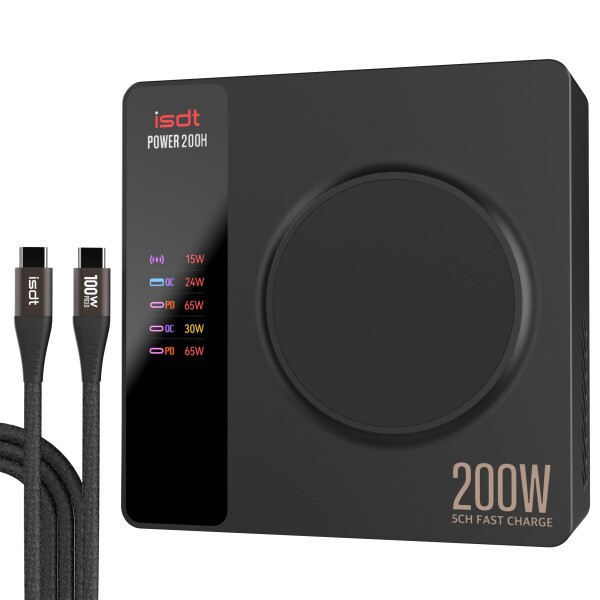 POWER 200H USB-C急速充電器 200W 4ポート （最大100W） ワイヤレス充電 LCDスクリーン表示 出力電力の可視化 アプリ制御 2x120w Type-C