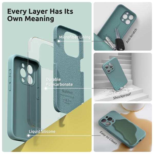 SURPHY iPhone15 pro用ケース シリコン,フィルム付き ストラップ付き