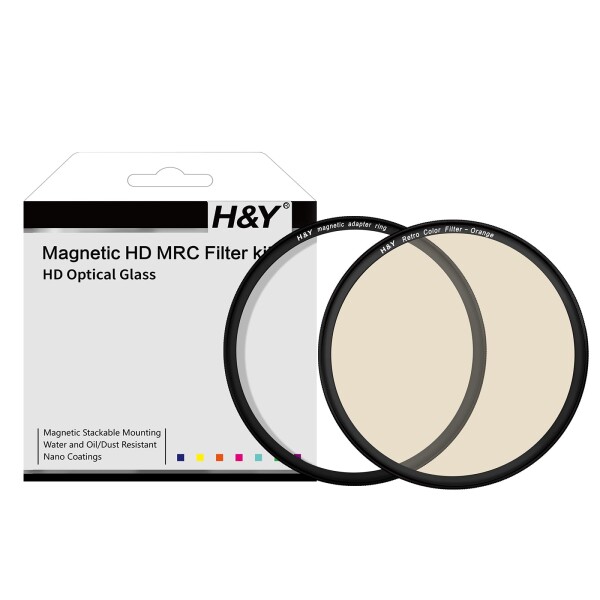 H&Y ブラックミスト + 色彩強調フィルター 82mm マグネティック レトロカラーオレンジ フィルターキット マグネット式 薄枠 帯電防止 防汚 撥水 防傷 RC-O82