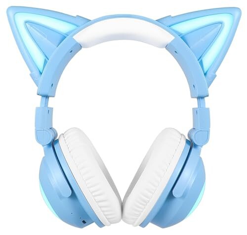 NEW LED付き ネコ耳ヘッドフォン 12色 自由変換 無線 Bluetooth5.0 Wireless Cat Ear Headphones (Color Changing) (Blue)