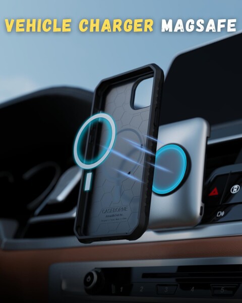 Caseborne iPhone 15 互換保護ケース - 5層構造、MagSafe互換、スリムでありながら頑丈な強化ガラススクリーンプロテクター、キックスタンド＆ベルトクリップホルスター付属の通販は