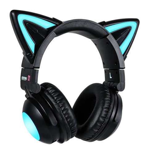 NEW LED付き ネコ耳ヘッドフォン 12色 自由変換 無線 Bluetooth5.3 Wireless Cat Ear Headphones (Color Changing) (BlackColor)