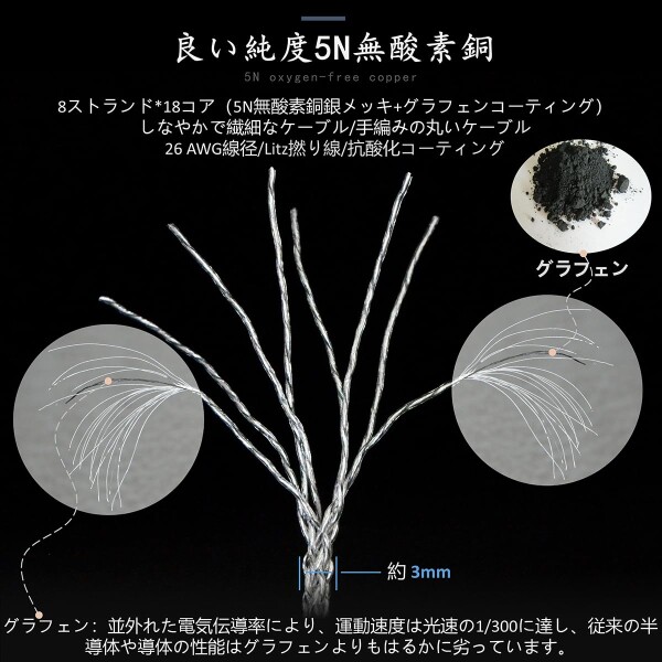 GUCraftsman 5N OFC 銀メッキ + グラフェン混合編組ゼンハイザー IE900 IE600 IE300 IE200 MMCX ヘッドフォン交換ケーブル (3.5mm)_4