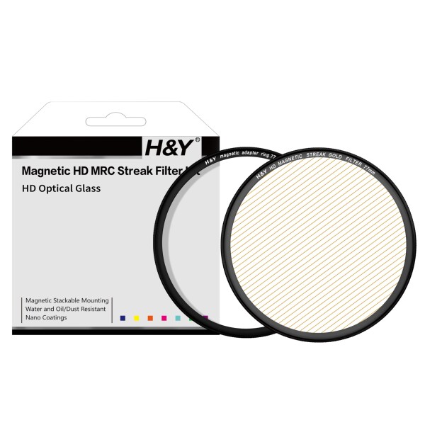 H&amp;Y ストリークフィルター 82mm マグネティック ストリークゴールド フィルターキット マグネット式 ライン状フレア効果 薄枠 帯電防止 防汚 撥水 防傷 MS-G82