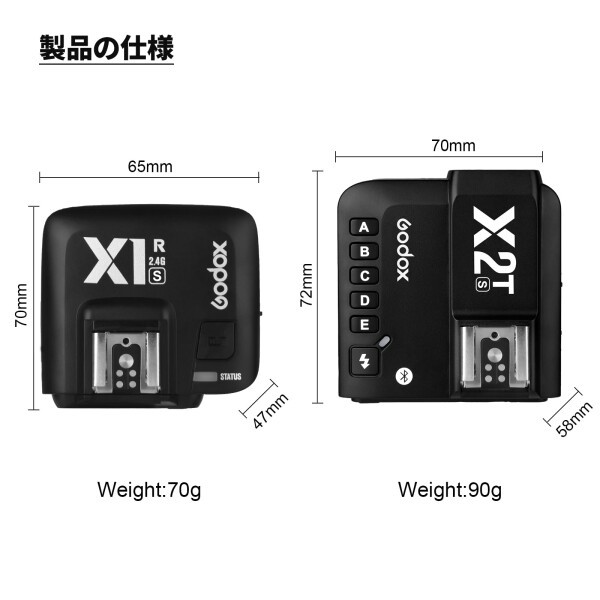 Godox X2T-S+X1R-S フラッシュトリガー フラッシュ受信機付き Sonyカメラ用 1/8000s 32チャンネル TTL 2.4G?隔制御 HSS機能 ソニーカメラ