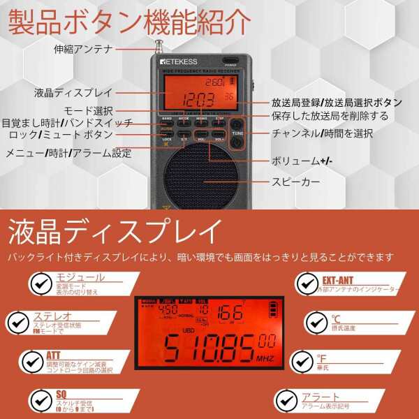 Retekess TR110ラジオ BCLラジオ アマチュア無線愛好家向け ポータブル SSB 短波ラジオ フルバンド