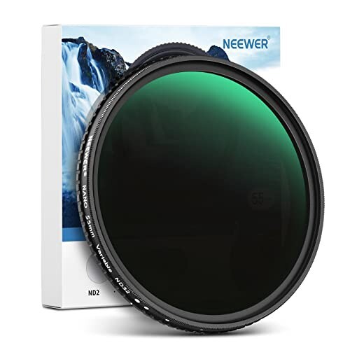 NEEWER 55mm HD可変NDフィルター ND2-ND32 (1-5ストップ) Xクロスなし/光学ガラス/30層ナノコーティング/超薄型アルミ合金フレーム/撥水/