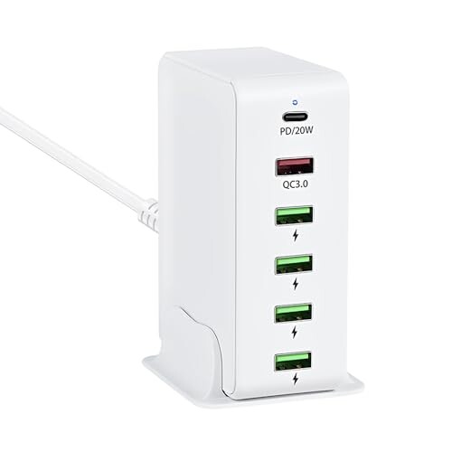 USB 充電器 合計65W PD 急速充電器 6ポートUSB-C*1&USB-A*5 携帯電話 充電器 acアダプター ハブ 電源タップ 軽量 小型 スマホ充電器（ホワイト）