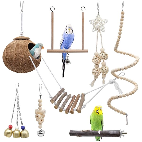 木製多層止まり木 おもちゃ付き*7 鳥用止まり木 - Amazon.co.jp