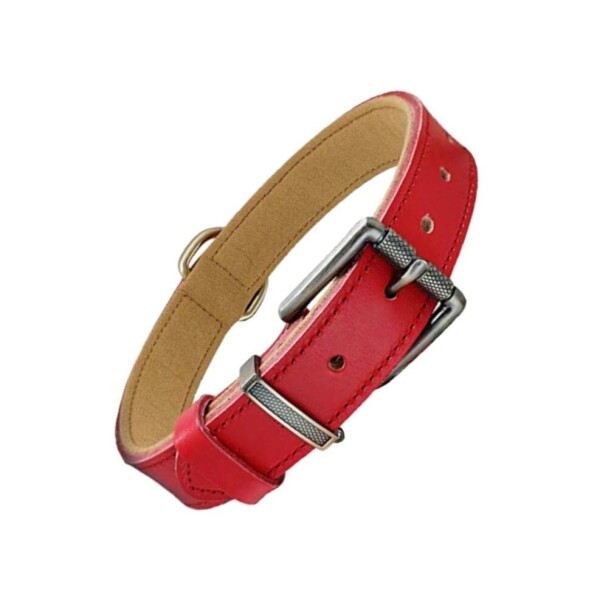 Beanspet 犬首輪 ベーシック ベルトタイプ 厚め本革 犬 首輪 レザー 定番 くびわ (XL, レッド)