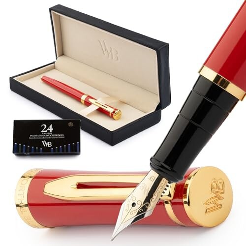 Wordsworth & Black Fountain Pen Set 18K Glided Extra Fine Nib Includes 24 Pack Ink Cartridges Ink Refill Converter & Gift Box