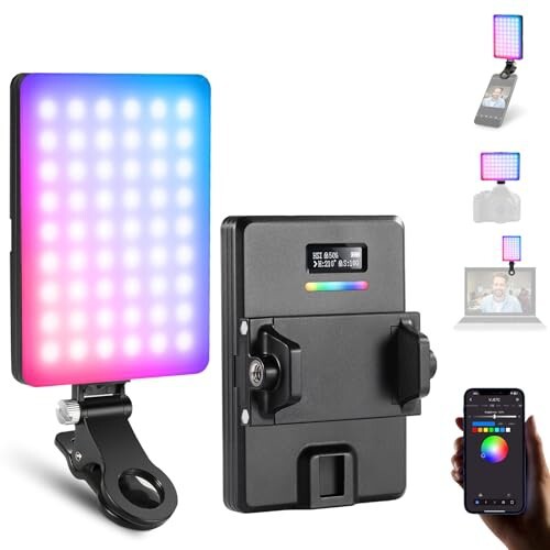 NEEWER VL67C RGB スマホライト 撮影用自撮りライト LEDビデオライト 女優ライト パネルライト APP制御 94 LED CRI97 2000mAh 充電式 コールドシューマウント/前後クリップ付き iPhone/ipad/pc用 Zoomライの通販は