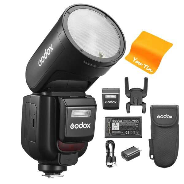 GODOX V1Pro-S TTL リチウムイオン丸頭カメラフラッシュ、1/8000HSS 76W 2.4GTTL フラッシュ、スプリットサブフラッシュデザイン、内蔵 2