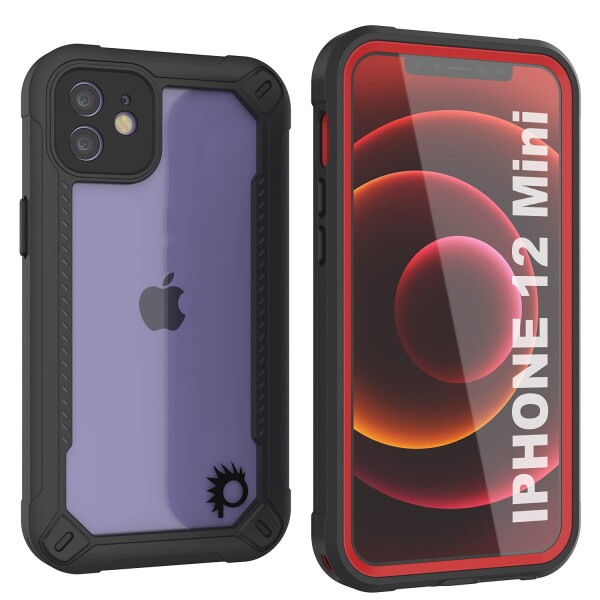 PunkCase iPhone 12 Mini用 防水 ケース (Maximus シリーズ) (スリム フィット) (IP68 認証) クリア アーマー カバー スクリーン プロテクター付き | iPhone 12 Mini (5.4インチ) (2020) 究極 保護 (レッド)の通販は