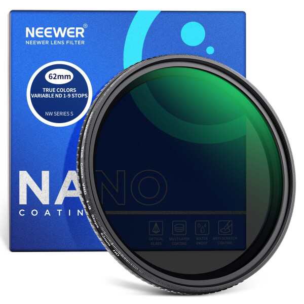 NEEWER 62mm トゥルーカラー可変フィルター 減光フィルター ND2-ND400 ハードストップ 調整可能なVNDフィルター マルチコーティングHD光