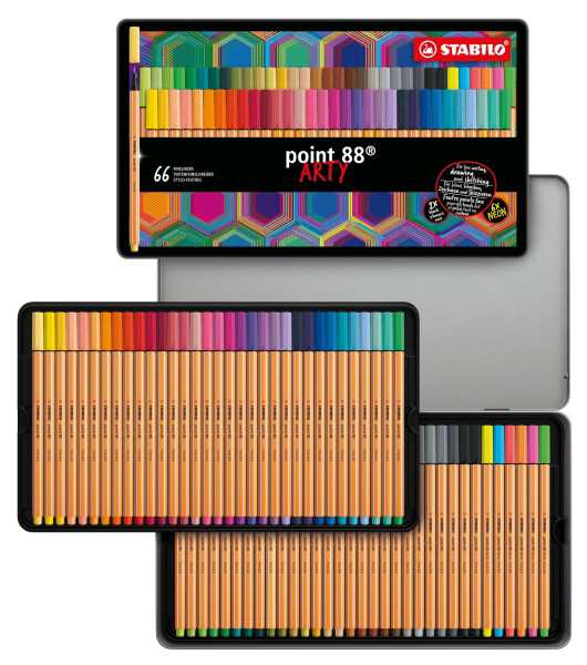 STABILO Fineliner Point 88 - ARTY - 66個入り缶 - アソートカラー