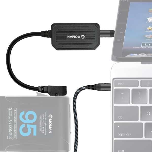 Moman PD100 D-Tap to USB-C Type-C PD100W D-Tapケーブル 急速充電アダプター 双方向電源供給可能 Dタップポート付き、Vマウントバッテ