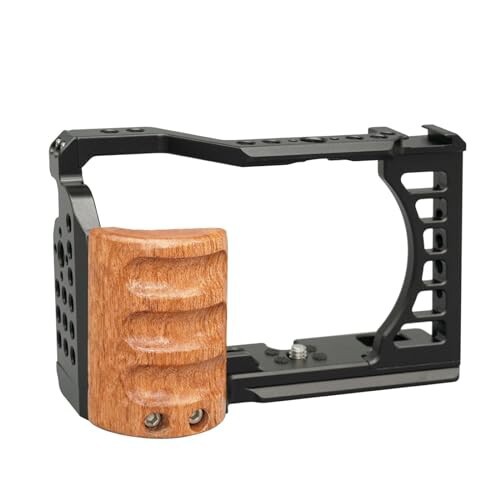 ANNTERY Cage for Sony A7C Vlog Camera with Side Wooden Handle Grip-with 1/4in & 3/8in Screw Hole and Cold Shoe Mount-A002…