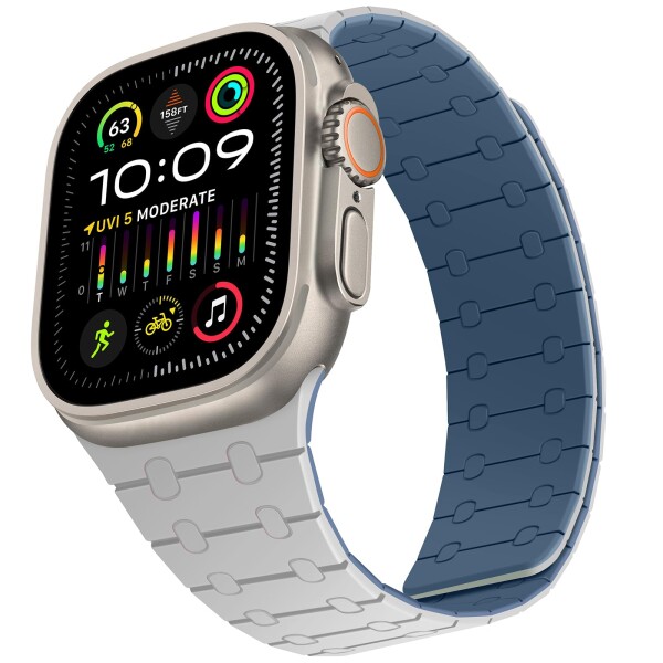 (ZZDZZ) コンパチブル Apple Watch バンド 42mm 44mm 45mm 46mm 49mm 強力なシリコン磁気 防水 に対応 Apple Watch Ultra 2 Ultra シリーズ10 9 8 7 6 5 4 3 2 1 SE（グレー/青い）