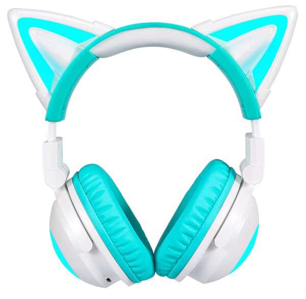 NEW LED付き ネコ耳ヘッドフォン 12色 自由変換 無線 Bluetooth5.0 Wireless Cat Ear Headphones (Color Changing) (緑)