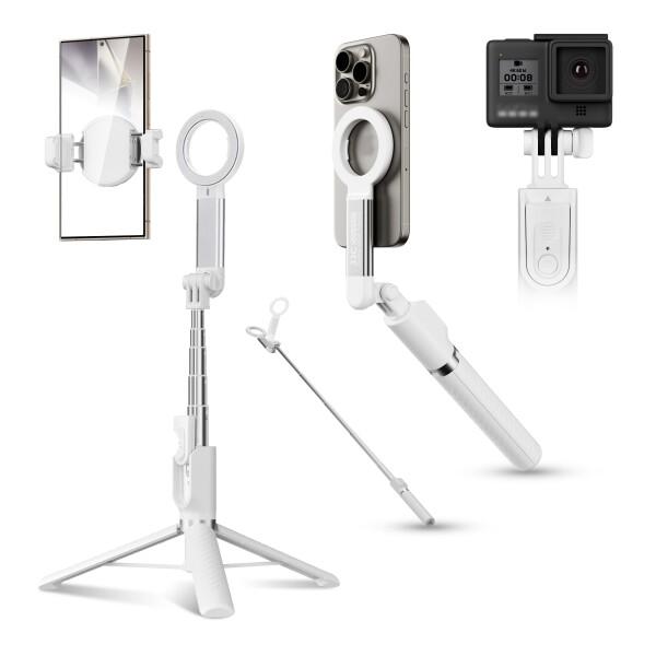 JJC 磁気 Magsafe対応 自撮り棒 スマホ 三脚 スマホホルダー 折りたたみ式 リモコン付き 携帯スタンド 三脚マウント iPhone 16 15 14 13 12 pro max Android Gopro HERO 12 11 10 9 DJI Action 4 3 2アクションカメの通販は 6,566円